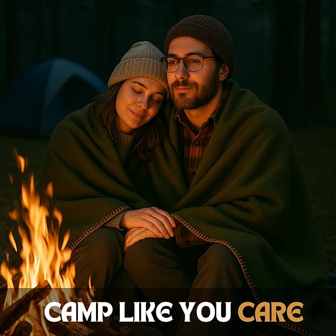 Wool Camping Blanket 10-Pack - 70% Wool Heavy-Duty Military Style Throw, Warm & Washable, Fire Retardant Cover for Emergency, Survival & Outdoor Use - For Camping, Car, Home & Hiking, Olive 66x90