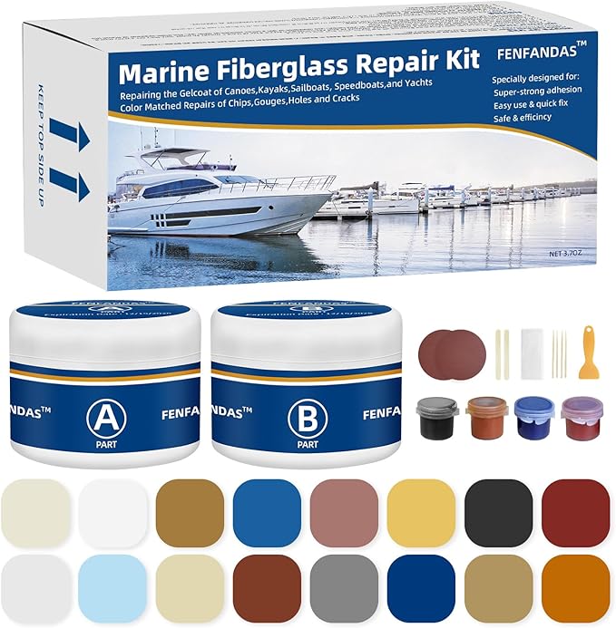 FENFANDAS Fiberglass Boat Repair Kit (Color Match), Gel Coat Repair Kit for Boats, Marine Fiberglass Repair Kit for Boats, Epoxy Filler for Boats, Fiberglass Repair Kit Fix Holes Chips Pits Cracks