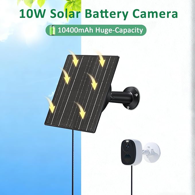 Zivif 10W Trail Camera Solar Charger with 10400mAh Battery for Security & Trail Cameras, Adjustable 5V/12V Output, USB-C & DC Port, IP66 Waterproof, 360° Adjustable Mount, 9.8ft Power Cable