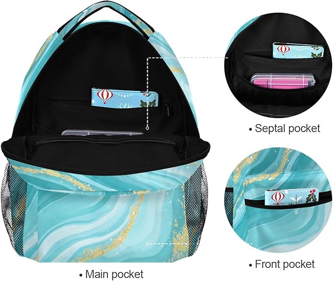 Wamika Turquoise Tie Dye Backpack Green Blue Marble School Backpacks Preschool Book Bag