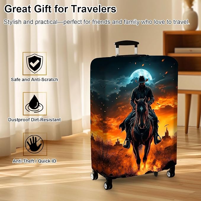 Luggage Cover Protector for 19-20 Inch Suitcases, TSA Approved Elastic Travel Suitcase Covers, Anti-Scratch Washable Luggage Sleeve for Carry On & Checked Bags, Man Riding Horse