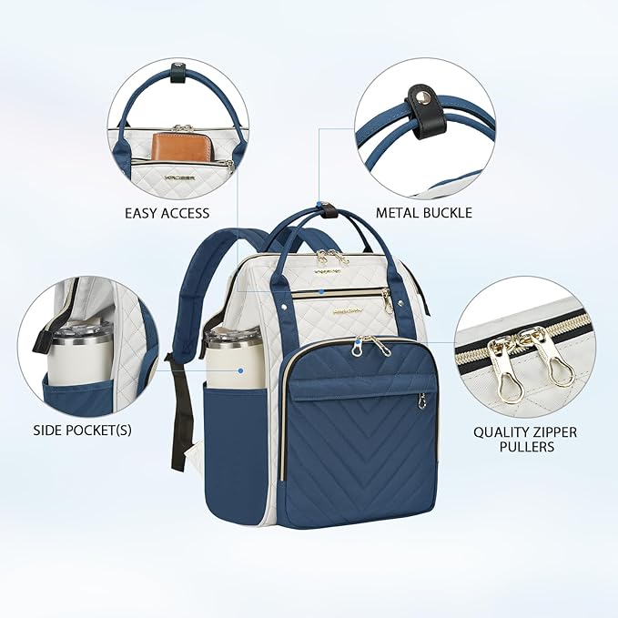KROSER Laptop Backpack 17" Stylish Backpack Water Repellent College Casual Daypack Travel Business Work Bag for Men/Women-Beige/Haze Blue