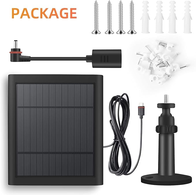 Paodekua 2 Pack 4W Solar Charger for Ring Spotlight & Stick Up Outdoor Cam, Black, High Efficiency, 10FT/3M Long Cable with USB-C to Ring Barrel Plug