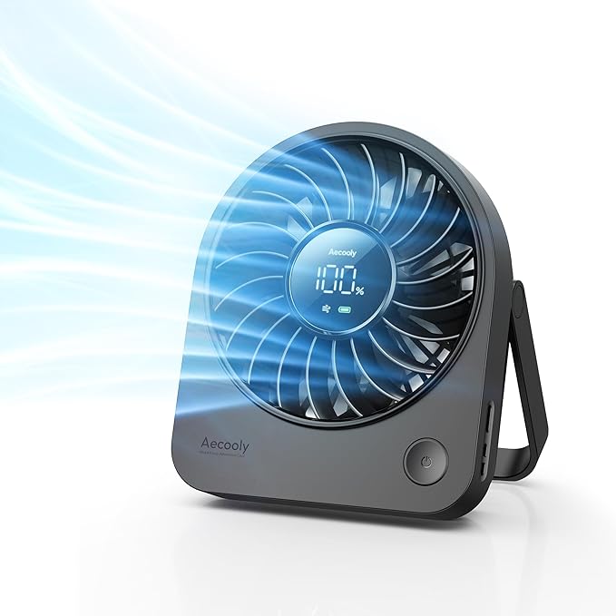 Aecooly Mini Portable USB Desk Fan, Small Enough to Hold 4.2 in Mighty Desktop Fan, USB & Battery Powered Quiet Table Fans, 4 Speeds Rechargeable Personal Fans for Home, Office, Travel, Gifts -Black