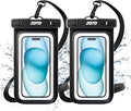 JOTO 2 Pack Universal Waterproof Phone Case for iPhone 17 Air 16 15 14 13 12 11 Plus Pro Max, IPX8 Cellphone Dry Bag XR X SE, Galaxy S23 S22 S21 S20+ S20 S10 Plus Note, Pixel up to 7" -Black