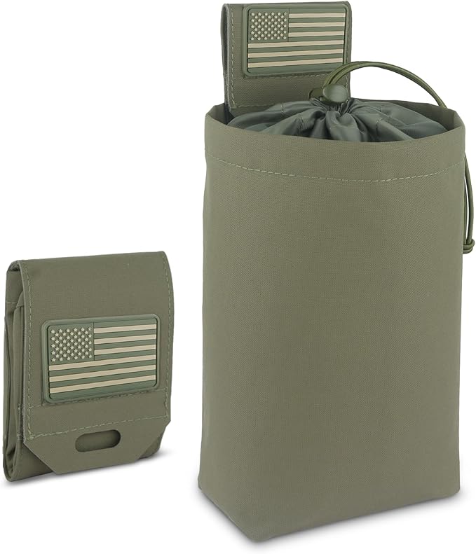 Tactical Dump Pouch for Battle Belt & MOLLE Systems | Foldable Mag Pouch with Drawstring Closure | for Hunting, Duty, Paintball | Includes Flag Patch