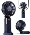 GOCKERA Portable Fan, 4200mAh Battery Operated Fan, 5 Speeds&Digital Display, Makeup Fans for Women with Base, 180°Foldable 3in1 Handheld/Neck/Desk Fan for Outdoor Indoor,Ultra Quiet (Blue)