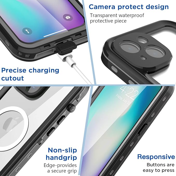 AICase for iPhone 14 Case Waterproof, Compatible with Magsafe Magnetic Protective iPhone 14 Phone Case, Water Proof Mag Safe Magnet Shockproof Full Body Clear with Screen Protector
