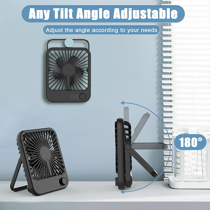 Small Desk Fan, 100 Speeds Personal Fan Portable Rechargeable with Battery Powered, 180°Tilt Adjustable Quiet Bedroom Fan, Home Beach Camping Travel Office Desk Accessories, Black