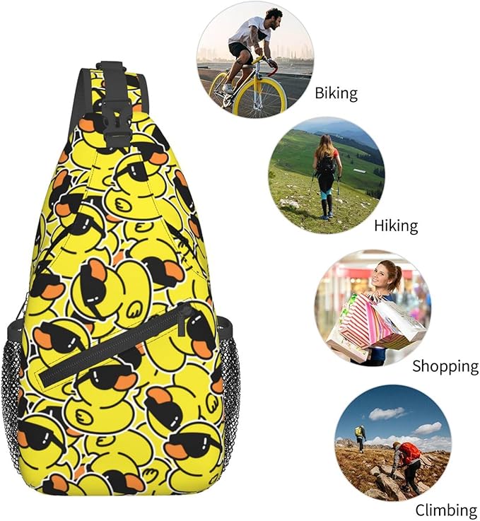 Cartoon Duck Sling Bag For Women Men Cute Yellow Duck Backpack Crossbody Shoulder Bag Sling Backpack Chest Bag Travel Hiking Casual Sport Daypack