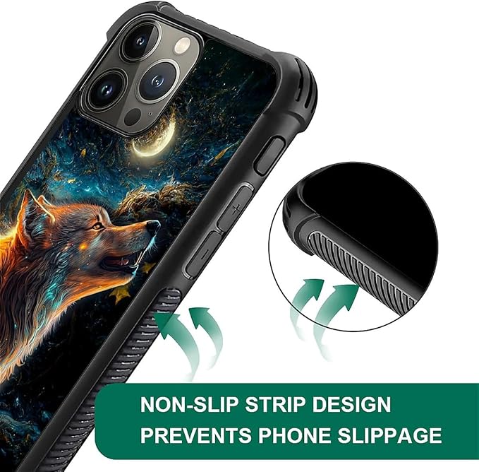 for iPhone 16 Pro Case, Star Cave Hungry Wolf Pattern Graphic Design Girl Boy Soft Silicone Hard Acrylic Shock Protection for iPhone 16 Pro