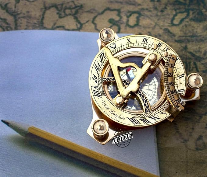 Vintage Brass Sundial Compass, Antique Style Maritime Navigation Instrument, Collectible Watch, 3 inch, Unique Gift for Men, Women