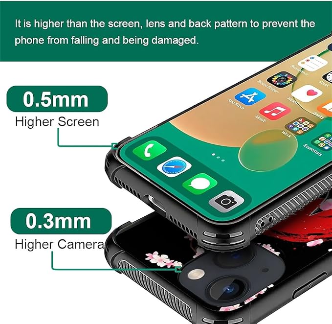 for iPhone 13 Case, Sakura Japanese Samurai Pattern Graphic Design Girl Boy Soft Silicone Hard Acrylic Shock Protection for iPhone 13
