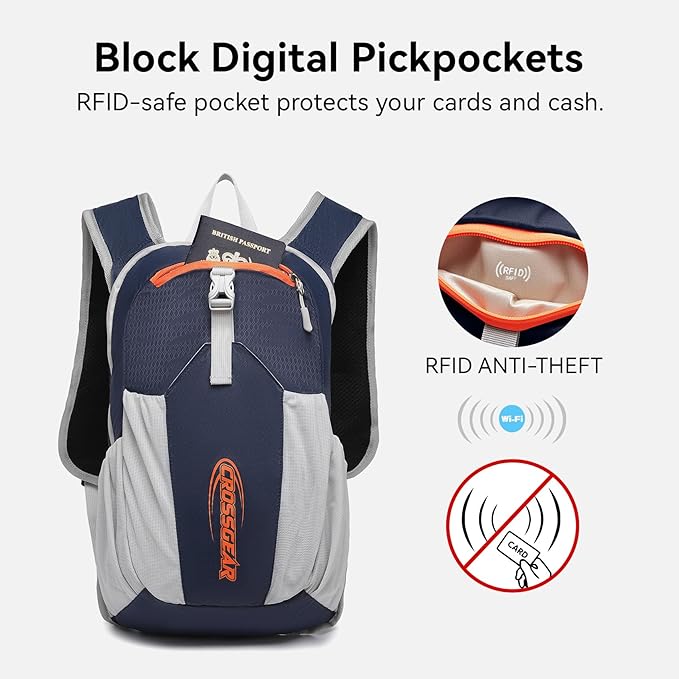 16L Small Hiking Backpack, CROSSGEAR Lightweight Waterproof Foldable Backpack, Travel Camping Outdoor Daypack for Women Men, Navy Blue