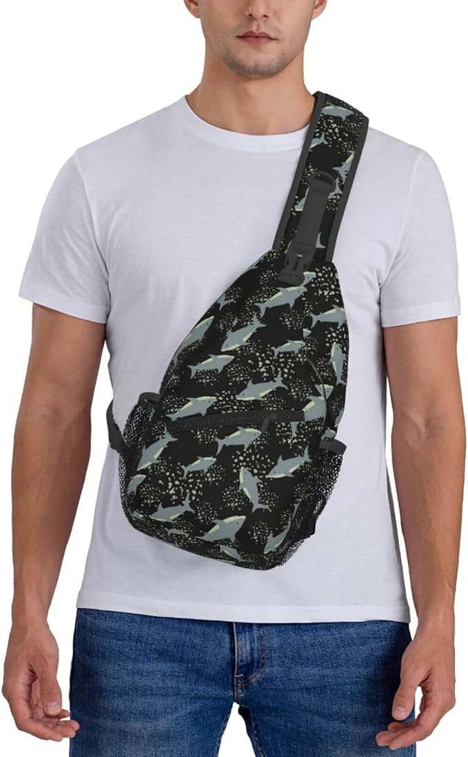 Sea Shark Sling Bag For Women Men Cute Shark Pattern Backpack Crossbody Shoulder Bag Sling Backpack Chest Bag Travel Hiking Casual Sport Daypack