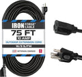 Iron Forge Cable 75 Ft Black Extension Cord, 16/3, 75 Foot Extension Cord, 3 Prong, Weatherproof - Great for Outside Use