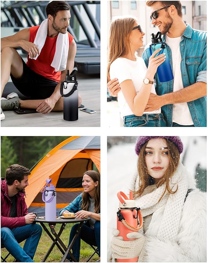 BENZZO Insulated Water Bottle 40 oz - Keep Cold 48H Hot 24H, Metal Water Bottles with Straw & Auto Chug Lids, Flask Boot, Travel Jug with Carrying Pouch, Stainless Steel Water Bottle for Women Men