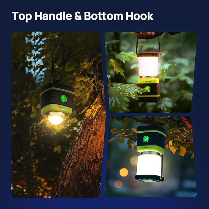 LED Camping Lantern Rechargeable, Consciot Camping Lights, 1000LM, 4 Light Modes, 4400mAh Power Bank, IPX4 Waterproof, Dimmable Tent Lights for Emergency, Power Outages, USB C Cable Included, 2 Pack