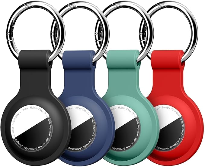 Linsaner Case for AirTag 2nd Gen (2026) & 1st Gen, Silicone Holder Keychain Key Ring, Protective Cover for Air Tags, GPS Finder Accessories for Bags, Pets, Kids, Luggage, Black/Blue/Green/Red