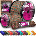 TECEUM 5/32" Paracord Rope 1000 – 1000ft / 200ft / 100ft / 50ft – Tactical Parachute Cord 4mm – 45+ Colors – Nylon String for Survival & Camping Gear – Stripe Cord for Survival – Utility Rope