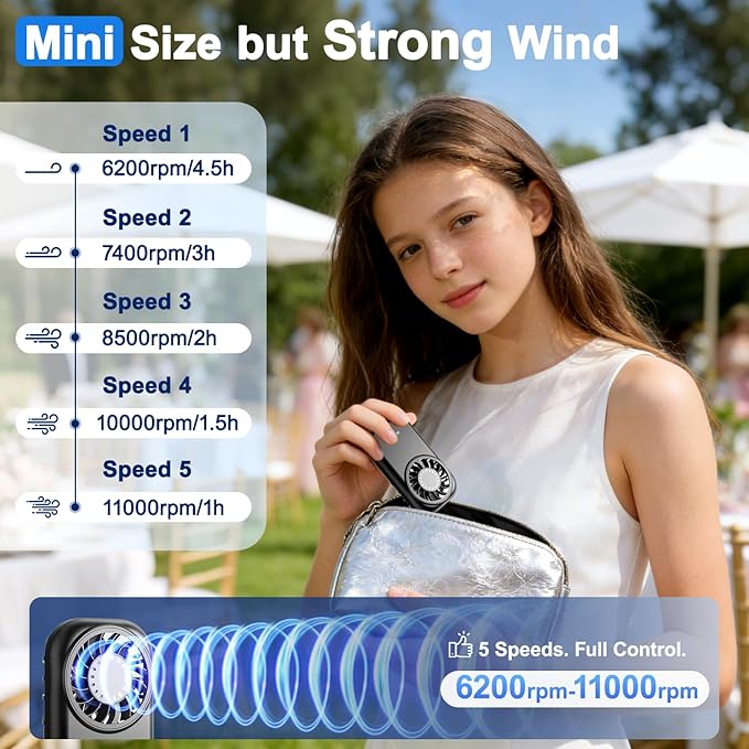 WHATOOK Handheld Mini Fan Small Personal Portable Speed USB Rechargeable Eyelash Fan Lightweight USB Rechargeable for Travel Makeup Girl Women Summer Gift (Black)