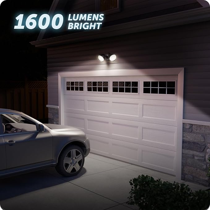GLOBE Electric 17000186 20W Twin Head Black 1600 Lumens Wall Switch Activated Hardwired Outdoor Integrated LED Flood Light Security Light, Outside House Lights
