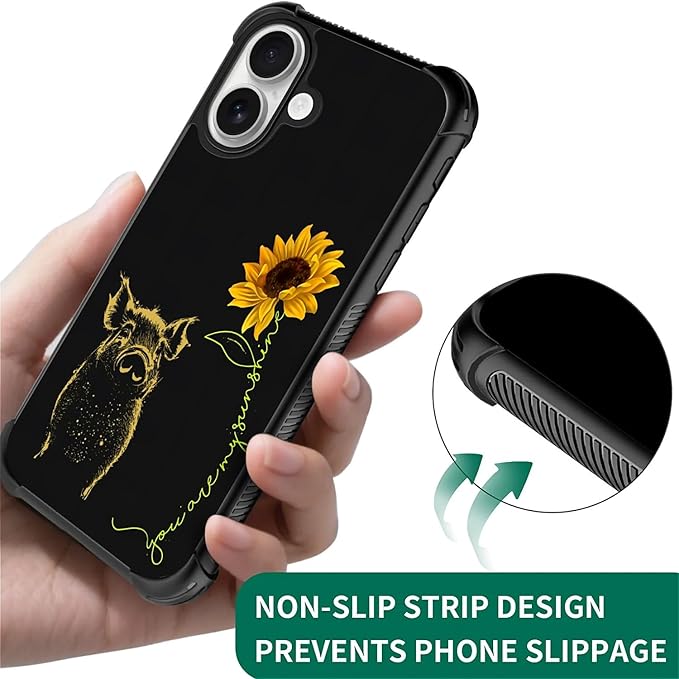 for iPhone 17 Case,for MagSafe Graphic Design for Girl Boy Soft Silicone Hard Acrylic Shock Protection Designed for iPhone 17 Pig Sunflower Yellow Sunshine Pattern