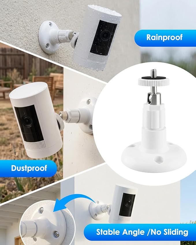 3 Pack Camera Mount Bracket Compatible with Ring Stick Up Cam, Ring Outdoor Cam Plus, Ring Indoor Cam, 360° Adjustable Wall & Ceiling Mount, Weatherproof (White)