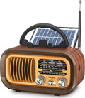 PRUNUS J-150 Portable Radio AM FM SW Bluetooth Speaker, Gifts for Dad and Mom, Retro Radios Vintage Transistor with Best Sound, Solar/D Battery Operated/USB Charging, TWS, Support TF Card/USB Playing