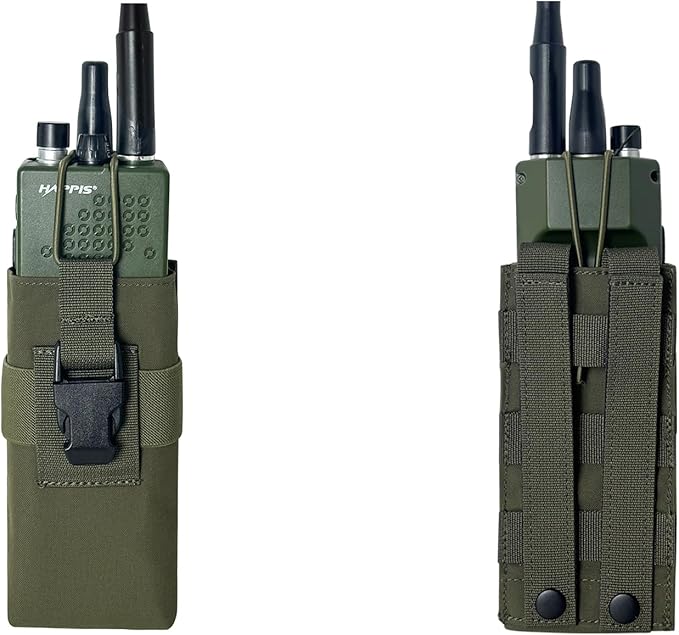 Radio Holster Walkie Talkie Pouch - 500D Nylon Molle System 3mm Bungee Storage Bag for Utility Tactical Belt Accessory Fits Standard Handset