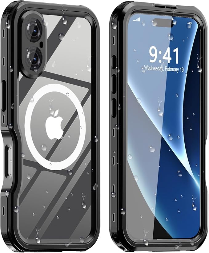 for iPhone 16 Case Waterproof | Full Body Shockproof Dust Proof Phone Case Cover with Screen Protector - Clear