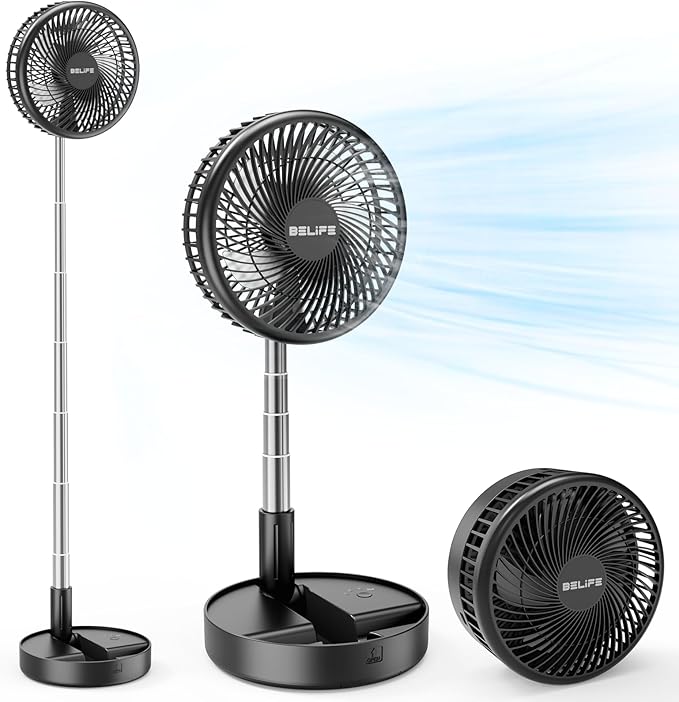 Belife X8-Lite Portable Fan, 7200mAh Battery Powered Rechargeable,USB Desk Floor Fan with Remote, Foldable Telescopic Fan for Home Bedroom Sleeping Office Camping Travel, 7.7" (Non-Oscillating, Black)
