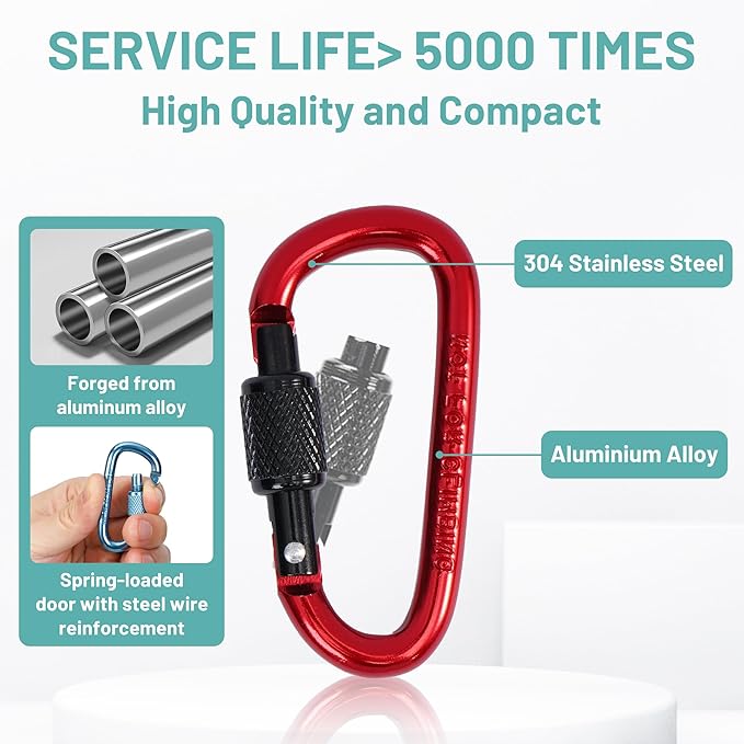 Multi-Pack Aluminum Carabiner Clips, 2" Ultra-Light Spring & Locking for Key,Hiking, Outdoor Activities