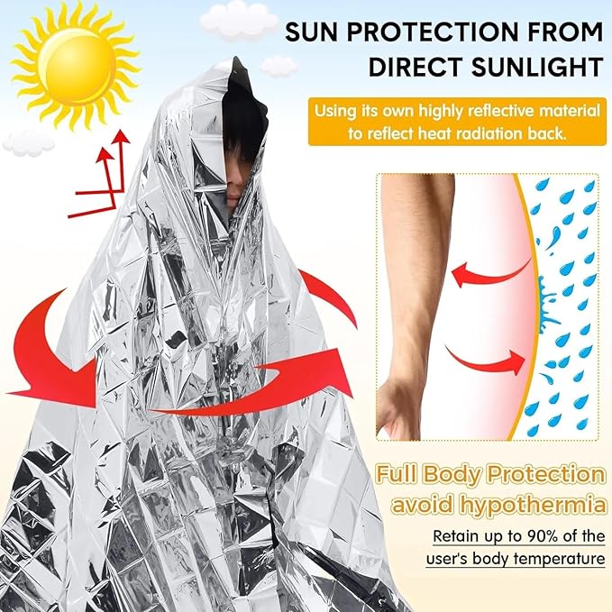 Emergency Survival Blanket, Mylar Thermal Blanket, Gigantic Space Blanket 82" x 63" (1)