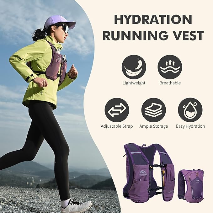 AONIJIE Running Hydration Vest for Men & Women, 8L Hydration Backpack, Multiple Pocket Designs for Water Bottles/Bladders, Lightweight Breathable for Hiking, Climbing, Marathon & Cycling