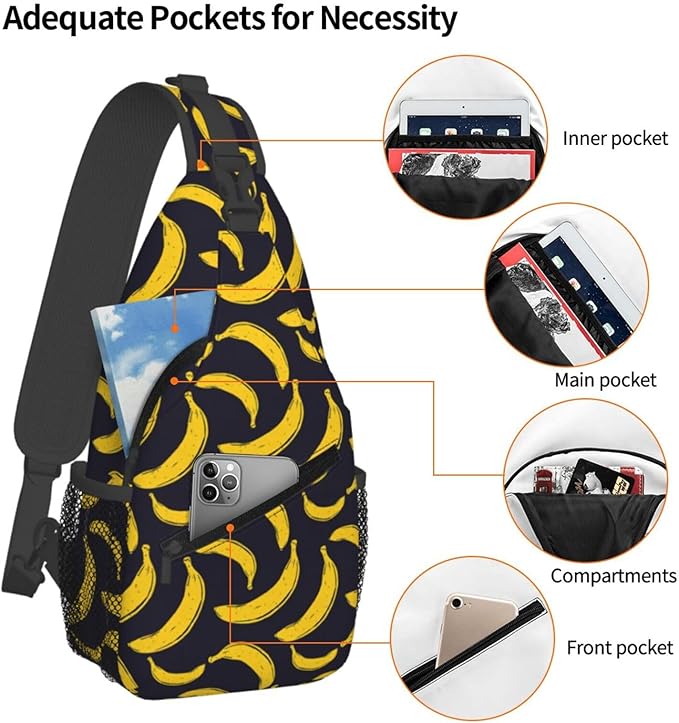 Pop Art Banana Sling Bag For Women Men Fashion Fruits Print Backpack Crossbody Shoulder Bag Sling Backpack Chest Bag Travel Hiking Casual Sport Daypack