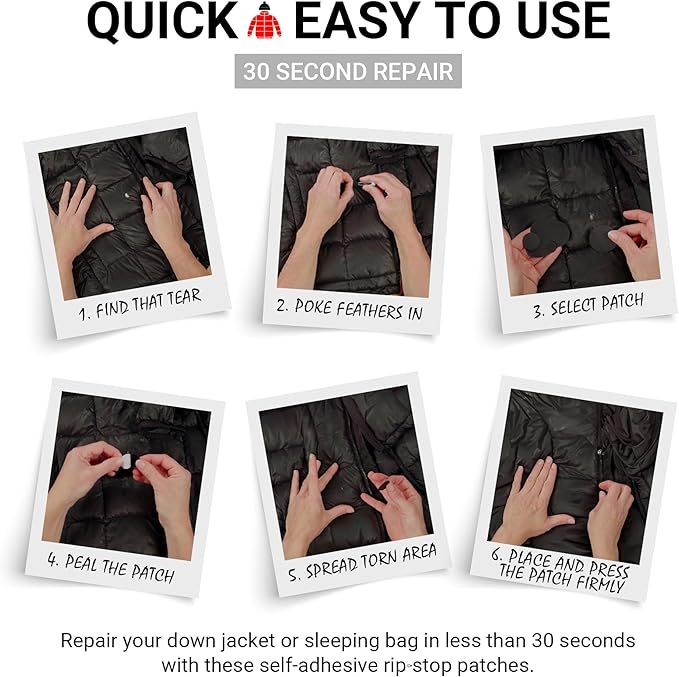 Self-Adhesive Waterproof Repair Patch Kit - 30-Second Fix for Down Jackets, Tents, Sleeping Bags, Backpacks, Outdoor and Camping Gear - Pre-Cut Nylon, Multiple Colors (Silver)