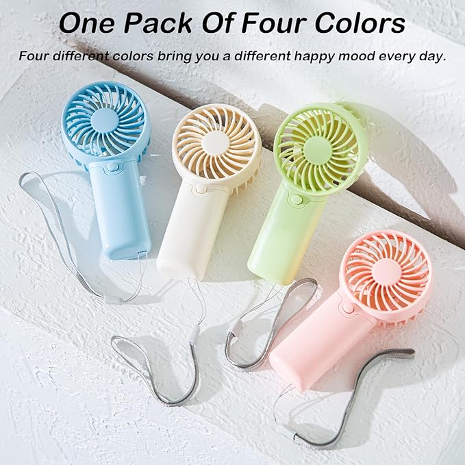 4 Pack Mini Portable Fan - 5'' AAA Battery Operated, Lightweight Handheld with 1 Speed & Lanyard - Quiet Personal Fan for Kids, Girls, Women & Men - Ideal for Office,Outdoor,Travel,Commute,Makeup