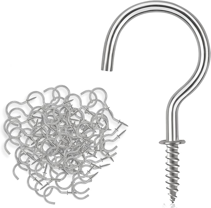 Cup Screw Hooks,3/4 inch Metal Screw in Ceiling Hooks,160 Pack Metal Plant Hanger Hook, Wind Chimes Hook Kitchen Cup Hooks Great for Hanging Indoor & Outdoor Use(Silver)