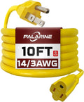 10ft Yellow Outdoor Extension Cord Waterproof, UL Listed, 14/3 SJTW Heavy Duty 3 Prong, 14 Gauge 15A Power Cord Ideal for Indoor Outdoor Lights, Appliances, and Lawn