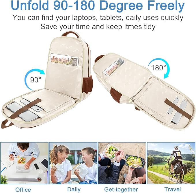 MATEIN Backpack Lunch Bag for Women, Sturdy Teacher Nurse Insulated Cooler Backpack for Work College Commute Travel, Stylish Cute 17 Inch Laptop School Bag with Lunch Compartment, Beige-Brown
