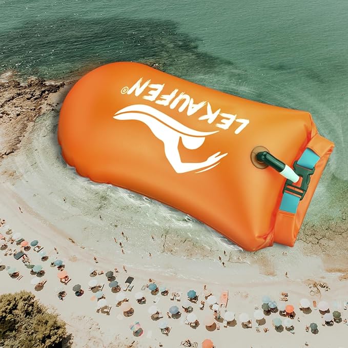 Swim Buoy for Open Water, 20L Swim Safety Float Waterproof Dry Bag for Swimmers Triathletes Kayakers Snorkelers, Swimming Pull Buoy for Safer Swim Training (Light Orange)