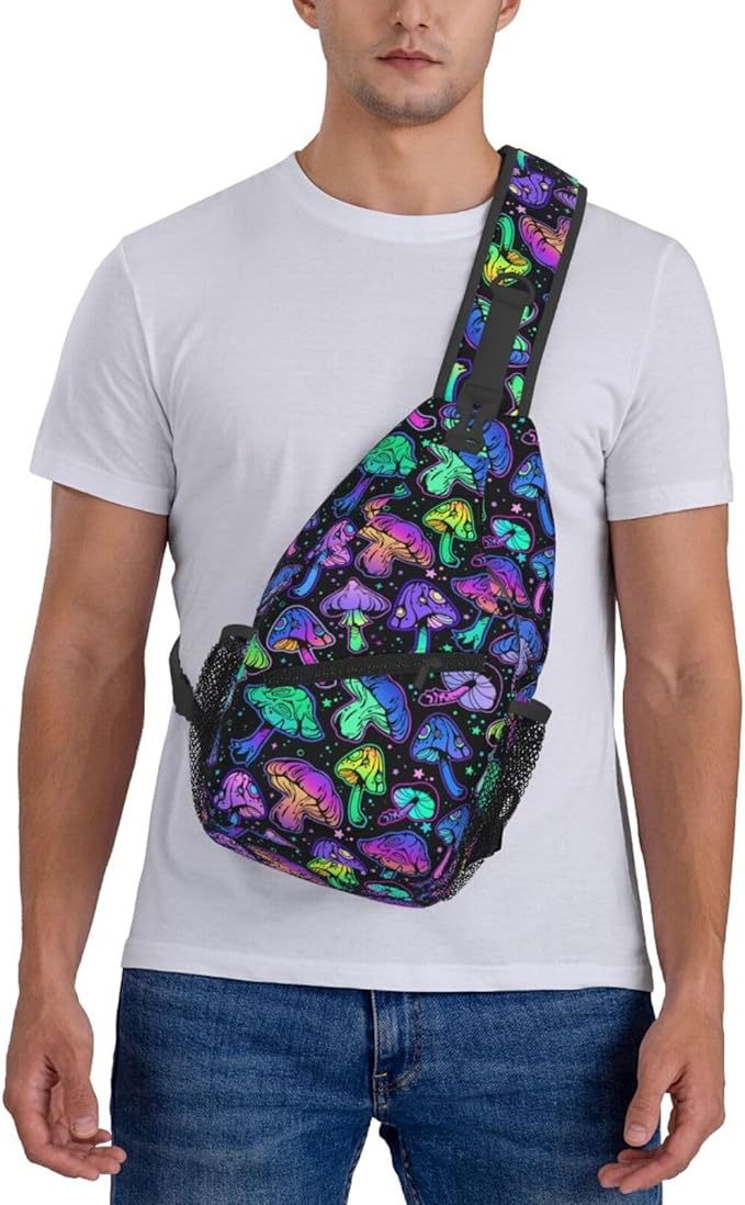Bright Mushrooms Sling Bag For Women Men Mushroom Backpack Crossbody Shoulder Bag Sling Backpack Chest Bag Travel Hiking Casual Sport Daypack