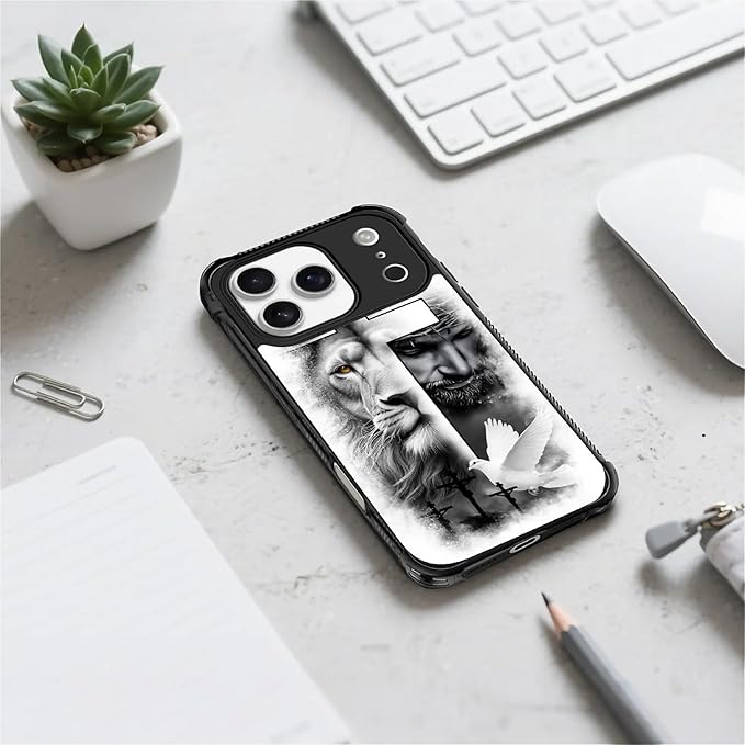 for iPhone 17 Pro Case,for MagSafe Graphic Design for Girl Boy Soft Silicone Hard Acrylic Shock Protection Designed for iPhone 17 Pro Lion Cross Jesus Christ Dove Pattern