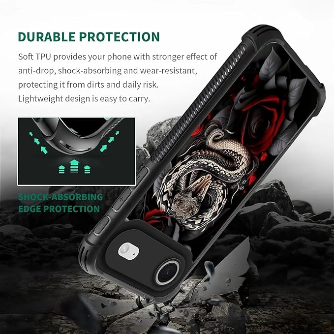 for iPhone 17 Air Case,for MagSafe Graphic Design for Girl Boy Soft Silicone Hard Acrylic Shock Protection Designed for iPhone 17 Air Entwined Rose Snake Pattern