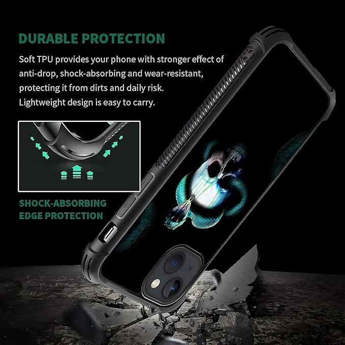 for iPhone 15 Case, Skeleton Winding Snake Pattern Graphic Design Girl Boy Soft Silicone Hard Acrylic Shock Protection for iPhone 15
