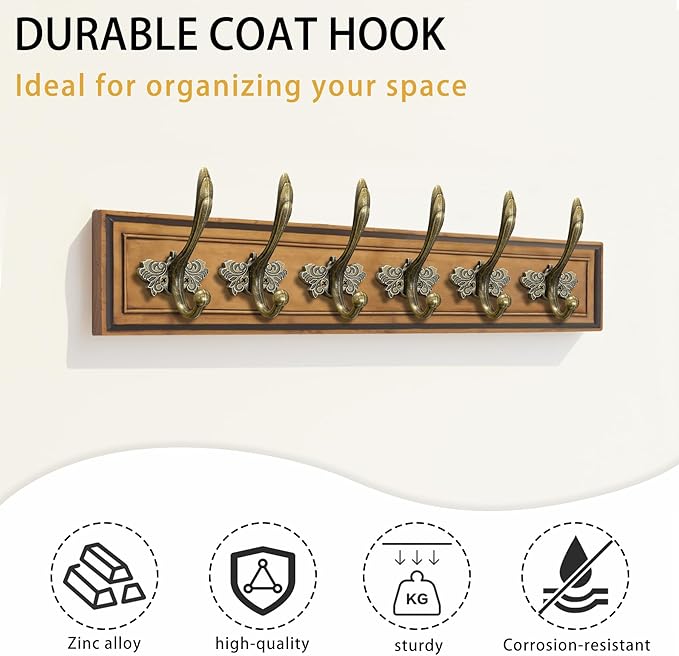 6Pcs Cute Butterfly Decorative Wall Double Hook Antique Brass Hook for Hanging Coat Keys Hats Towel Small Vintage Zinc Alloy Multi-Purpose Hook for Farmhouse Bathroom Kitchen Room
