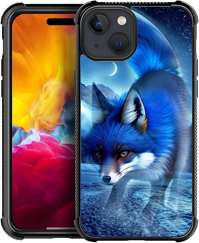 for iPhone 15 Plus Case, Snowy Mountain Fox Lake Pattern Graphic Design Girl Boy Soft Silicone Hard Acrylic Shock Protection for iPhone 15 Plus