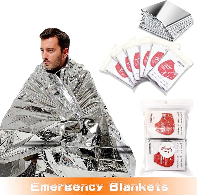 Emergency Mylar Thermal Blankets, Space Blanket Survival kit Camping Blanket, Windproof & Waterproof Shield, High-Visibility Rescue Signal (Pack of 30)