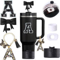 MOTEERLLU 6pcs Black Stanley Cup Accessories Set, Bow Straw Topper for Stanley Cup 30oz 40oz, Including Straw Topper and Bow Silicone Boot, Stoppers Spill Proof, Handle Charm, Initials Sticker